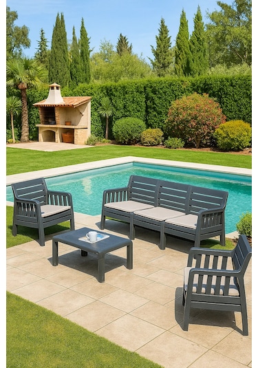 Lara 3+1+1 S Bahçe Balkon Teras Oturma Grubu Minderli - Antrasit