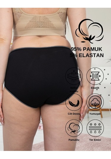 Alya Underwear Kadın Büyük Beden Külot Battal Full Brief, Yüksek Bel 5xl, 6xl, 7xl 5 Farklı Renk 1 Pakette Siyah P13