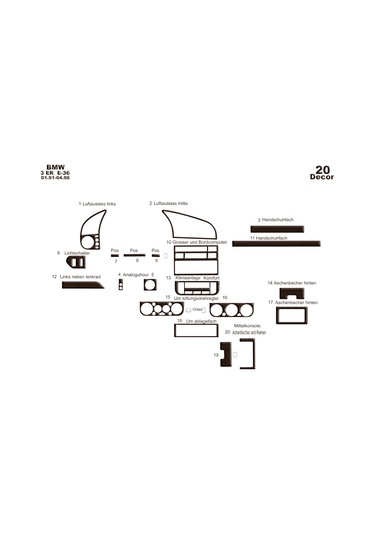 Bmw 3 E36 Konsol-konsol-torpido Kaplama 1991-1998 20 Parça-koyu Meşe Seçenekler