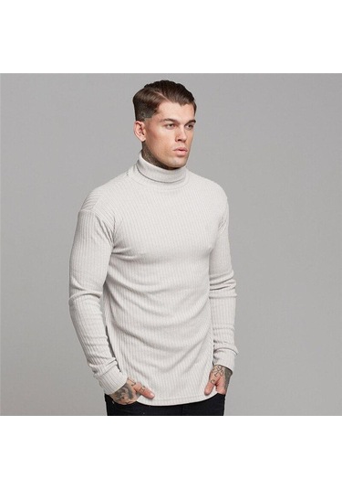 Erkek Orta Boyun Örme Kazak Kore Tarzı Katı Yarım Balıkçı Yaka Uzun Kollu Tişört Sıcak Satış Casual Tops Siyah