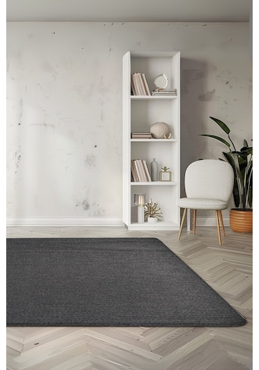 Lidya Bukle Jüt Çizgili Halı Kaydırmaz, Kadife Hissi, Kolay Temizlik, Antibakteriyel, Modern Siyah