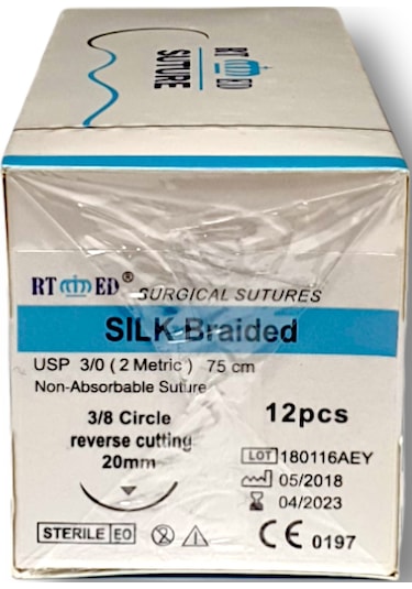 Rtmed İpek İplik No 3 Aşağı Keskin 3 / 8 20 MM 75 CM