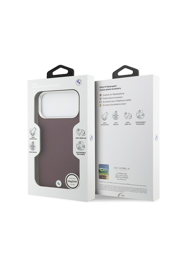 İphone 17 Pro Max Uyumlu Kılıf Bmw Lisanslı M-safeli Metal Logolu Tam Kaplama Deri Kapak Kırmızı Kirmizi