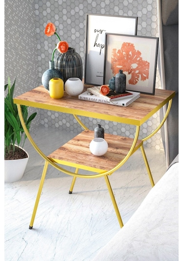 Yan Sehpa Komodin Metal Ayak Gold Ceviz 1982 Ceviz