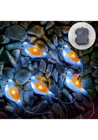 Dancemonkey Akrilik Kuş Işık Grubu Su Geçirmez Pil Kutusu Dekoratif Led Tatil Lamba Su Geçirmez İp44 Beyaz