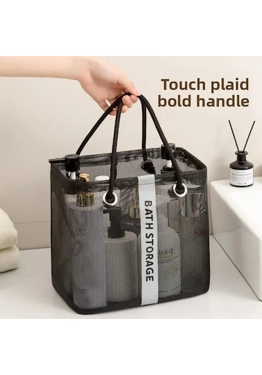 Reedark Süper Geniş Ağızlı Banyo Sepeti - Folding Şeffaf Organizer Çanta, Büyük Kapasiteli Duş Gereçleri Saklama Siyah Alçak Model Diğer