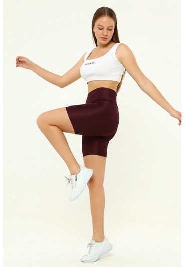 Nyc Giyim Disko Şort Tayt Yüksek BelGri