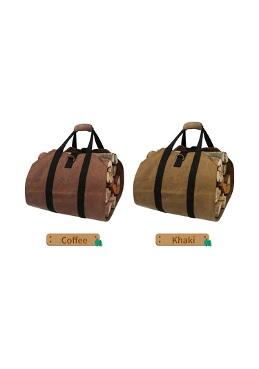 Yaozixa Kahverengi Mumlu Kumaş Odun Taşıyıcı, 98x41cm Büyük Kapasiteli, Dışarıda Kamp Ve Ateş İçin Su Geçirmez Eldivenli Çanta Haki