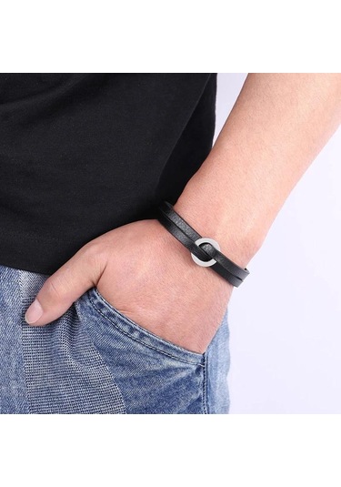 Moda Çift Katmanlı Deri El Bilekliği Erkekler Kadınlar İçin Charm Paslanmaz Çelik Bilezikler Çift Takıları Bileklik Hediye Kahverengi