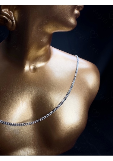 Düz Zincir Model Çelik Zincir Kolye Vera Serisi Silver