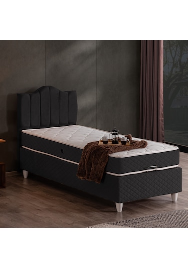 Trend Tek Kişilik Baza Başlık Letto Yatak Seti Antrasit 90 x 200