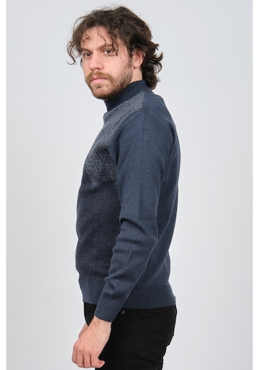 Ateş Triko Erkek Yarım Balıkçı Yaka Desenli Kazak 6091804 Indigo Indigo İndigo