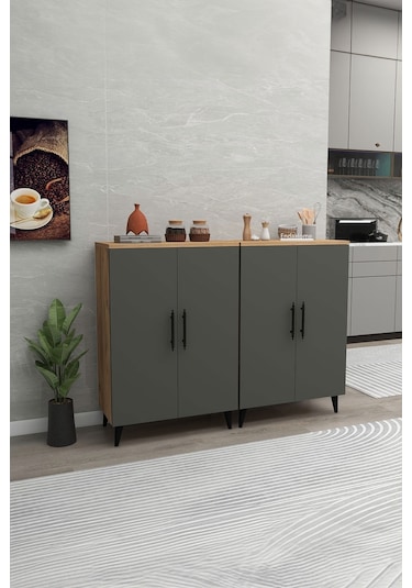 Meta 6 Raflı 4 Kapaklı Çok Amaçlı Xl Dolap Mutfak Banyo Balkon Erzak Killer Dolabı Çam-antrasit