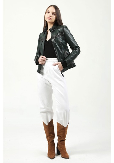 Dericlub Yb-2107 Gerçek Deri Kadın Mont Yeşil