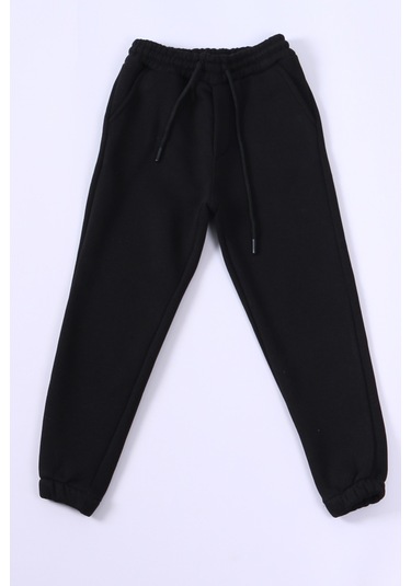 Çocuk 3 İplik Eşofman Altı Düz Renk Ribanalı E28 Siyah