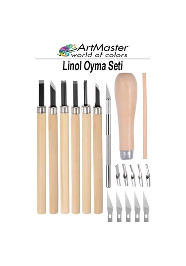 Linol Oyma Seti 19 Parça 1 Paket Ve Kretuar Bıçak Seti Ahşap Saplı Oyma Kesme Bıçak Seti Linol Bıçaklı Linolyum Baskı
