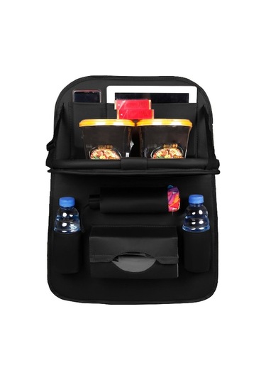 Araç Deri Arka Yastık, Katlanabilir Masa Fonksiyonu, Siyah - Araç Koltuğu Temizliği Ve Organize Edici