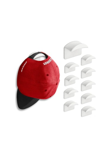 Youtek 10'lu Beyaz Duvarlı Şapka Tutucuları - Delme Yok 3m Yapıştırıcı - Şapka, Şapka, Güneş Şapkasını Düzenle - Erkeklere İdeal Hediye Beyaz