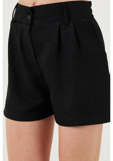 Lela Kırçıllı Regular Fit Cepli Kısa Bayan Şort 5866201 Siyah