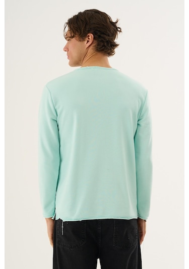 Alexandergardi Waffle Kumaş Düğmeli Yaka Uzun Kollu Sweatshirt Mint