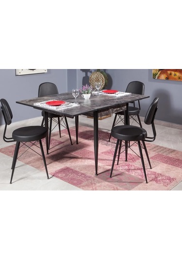 Kartal Dikdörtgen Masa, Eyfel Sandalye, Siyah 100x65 Siyah