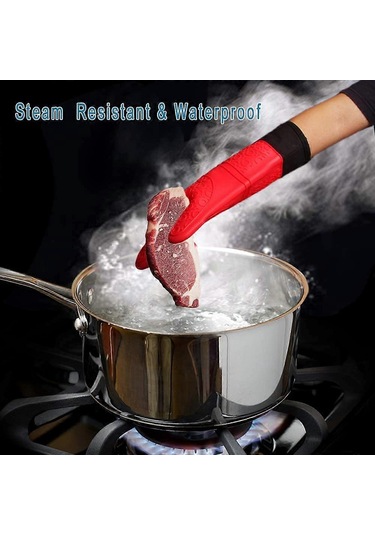 Profesyonel Sıcak Fırın Eldivenleri, Silikon Tencere Tutucular, 1 Çift Isıya Dayanıklı Fırın Eldiveni, Uzun Eldivenler