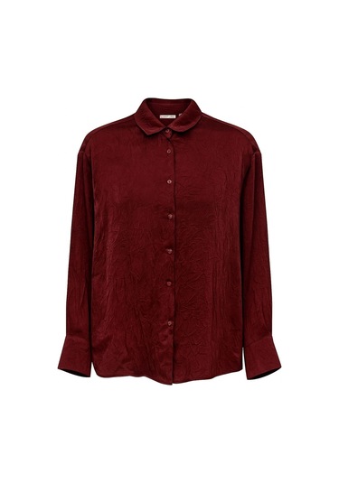 4624 Kadın Saten Krinkıl Gömlek Mürdüm MÜRDÜM