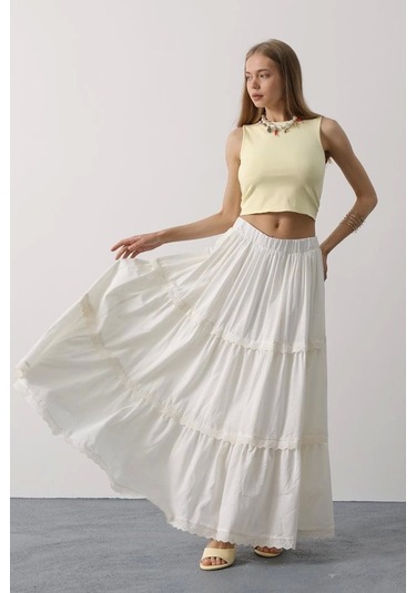 Dantel Detaylı Etek - Beyaz Beyaz