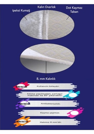 Kaymaz Taban Yıkanabilir Halı Kilim Yolluk Dijital Baskı Çok Renkli