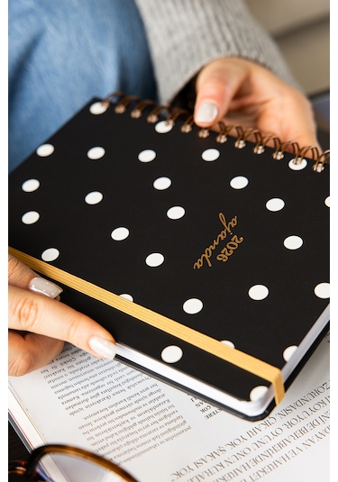 2026 A5 Spiralli Haftalık Ajanda 12 Aylık - Puantiye Siyah Puantiye