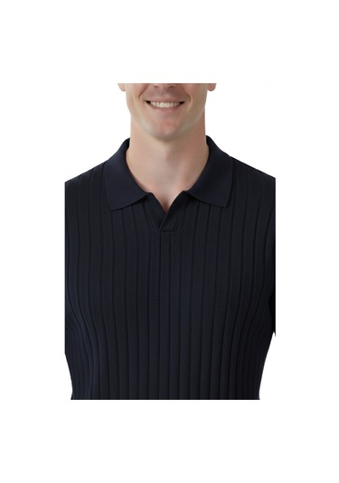 Deepsea Erkek Lacivert Polo Yaka Fitilli Triko Kazak %100 Pamuk, Esnek Dokulu, Modern Kalıp 2605305 Lacivert