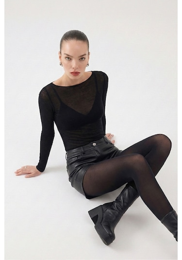 Holly Lolly Kayık Yaka Ultra Soft Nikki Kaşmir Bluz Siyah