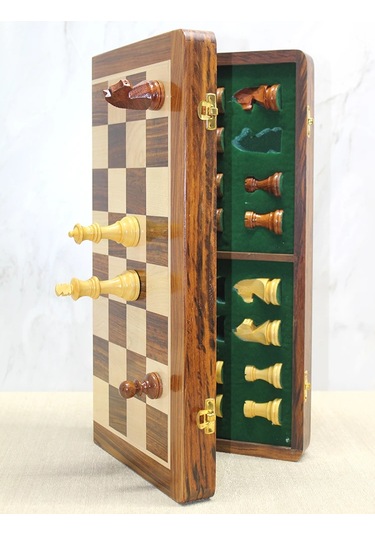 Mıknatıs Taşlı Ahşap Katlanabilir Kutulu Satranç Oyunu 40 Cm