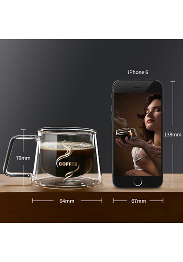 Honmex 2'li Isı Yalıtımlı Çift Duvarlı Kupa, Borosilikat Cam, Mikrodalga & Bulaşık Makinesine Uygun, Kahve/çay İçin, Sıcak Soğuk İçecekler Şeffaf