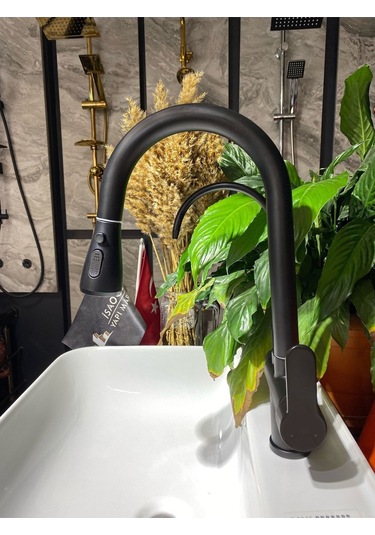 İsaoğlu Yapı Siyah Spiralli Arıtmalı Mutfak Bataryası Mat Siyah Arıtıcılı Evye Musluğu Luxury Design Siyah