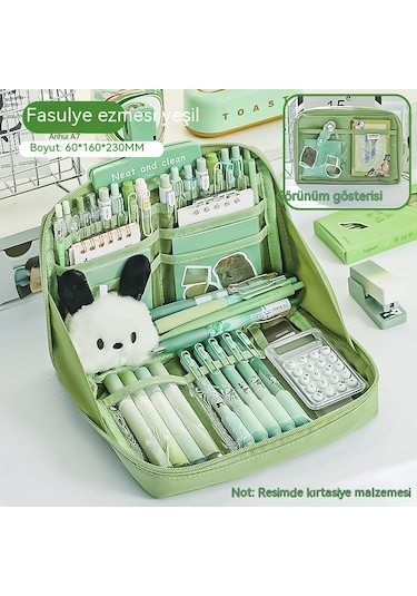 12 Katmanlı, Geniş Kapasiteli Ve Gösterişli Kalem Kutusu - Yeşil