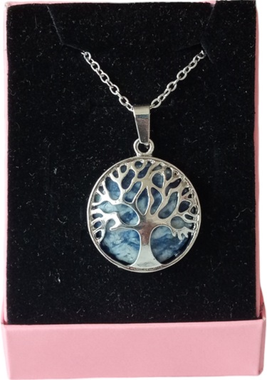 Sodalit Doğal Taşlı Hayat Ağacı Çelik Kolye - Kadın