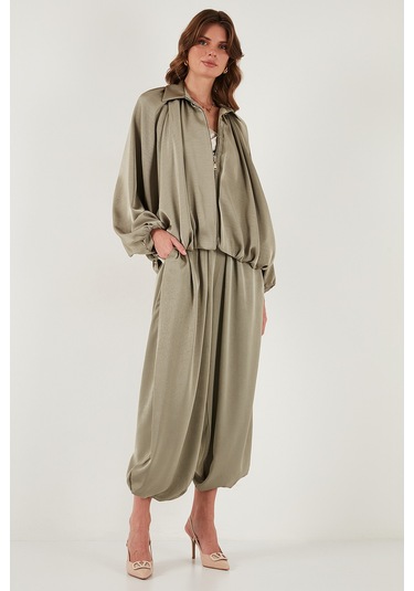 Lela Oversize Bağlamalı Balon Paça Saten Şalvar Bayan Pantolon 68351199 Çağla Yeşili