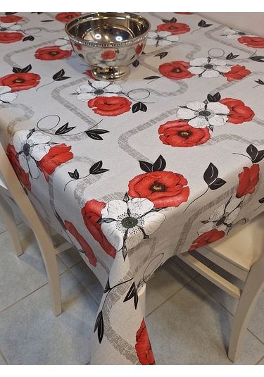 Elyaflı Pvc Muşamba - Desenli Silinebilir Masa Örtüsü Turuncu 140