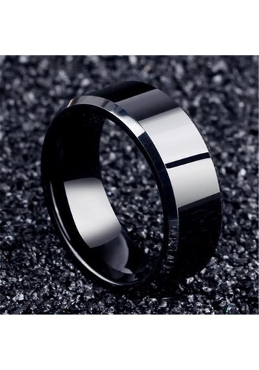 Siyah Basit Unisex Aşıklar Paslanmaz Çelik Ayna Parmak Yüzük Takı Hediyeler Siyah