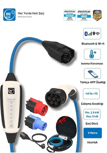 Çantalı Premium Set 16a 11kw Ev Prizi 5m Wifi+bluetooth Ac Mobil Monofaze & Trifaze Şarj Wallbox 11 Kw