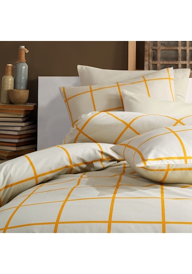Coté Blanc Karo Sarı %100 Pamuk Çift Kişilik Nevresim Takımı Sarı