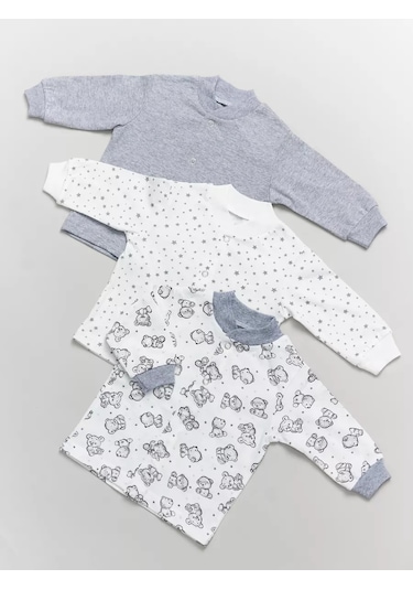 Asno Düğmeli İnce Yenidoğan Body Kıyafetleri 3'lü Set 164218940 Gri