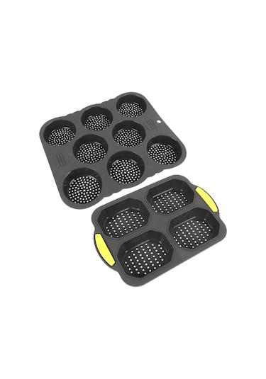 Shineyee Silikon Fırın Kalıbı Seti: 4 Lü Baguette Ve 8 Lü Hamburger Formu - Isı Dayanıklı, Kuru Dış Yumuşak İç, Kolay Temizleme Diğer