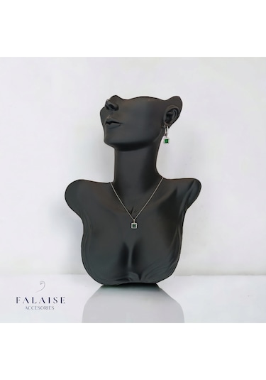 Zümrüt Kare Taşlı Kolye&küpe Set - Gümüş Gümüş