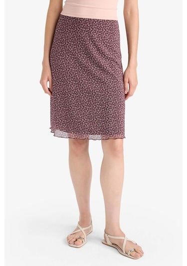 Defacto A Kesim Çiçek Desenli Normal Bel Tül Midi Etek F8089ax25smbr248 Bordo