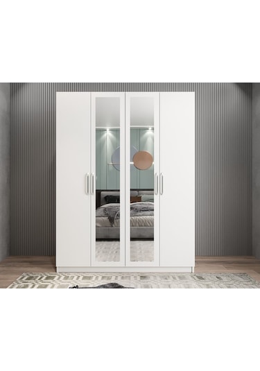 Bevel 4 Kapaklı Gizli Çekmeceli Gardırop Byz 140 CM - Montaj Dahil