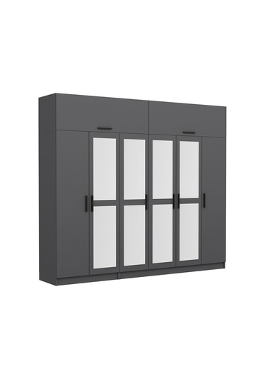 Minar Kale 6 Kapaklı 4 Aynalı 2 Ç Dolap Ve Yüklük Antrasit 255cm