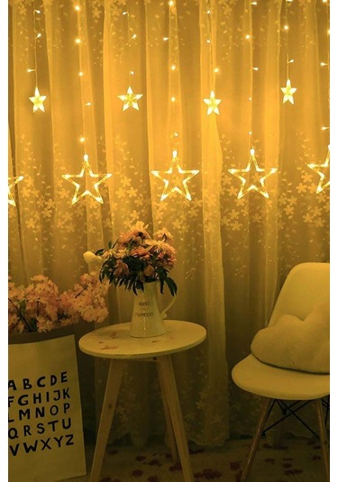 Dekoratif Yıldızlı Perde Fişli Led Işık Gün Işığı