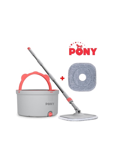 Pony Gri Yedekli Temiz & Kirli Suyu Ayırma Özelliği Otomatik Temizlik Seti Mop Paspas